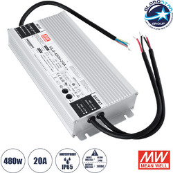 GLOBOSTAR(R) MEANWELL-HLG480H-24A 90795 Τροφοδοτικό/Μετασχηματιστής Class I SELV 480W 20A AC 220-240V σε DC 24V Αδιάβροχο IP65 - Ρυθμιζόμενo από DC 20.4V έως DC 25.2V - Ασημί - Μ26.2 x Π12.5 x Υ4.4cm