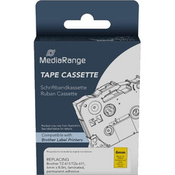 Ετικέτες Γενικής Χρήσης Mediarange (Brother TZ-611/TZe-611) 6mm, 8m, Laminated and Permanent Adhesive, Black on Yellow (MRBTZ611)