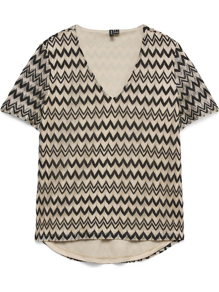 VERO MODA VMVIOLA SS V-NECK TOP JRS 10344300-BlackCement Biege