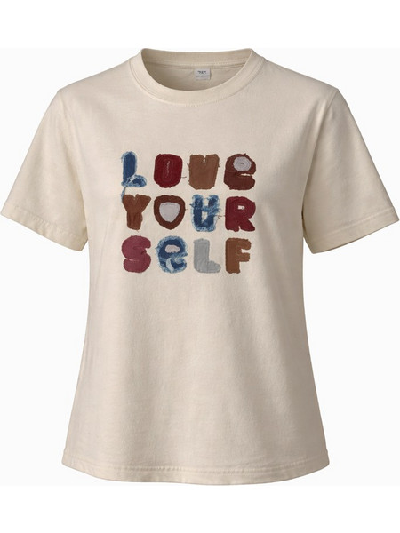 JOIN Γυναικείο T-Shirt Love Yourself με Απλικέ Γράμματα 4742616 Βαμβ΄άκι Μπεζ