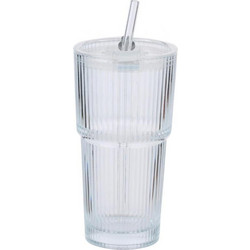 Ποτήρι διάφανο με καλαμάκι 550ml/9,5 x 8,6 x 17cm