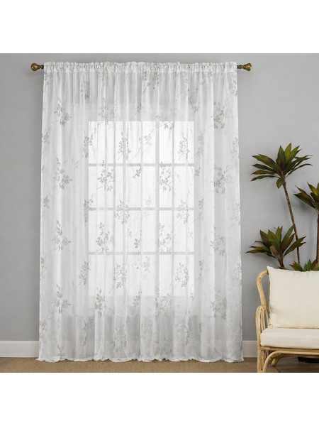 Κουρτίνα με Τρέσα Λινή Ημιδιάφανη Branches Gray 270x280cm Galifas 460899 - Galifas