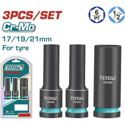 TOTAL Επαγγελματικό Σετ Καρυδάκια Αέρος Μαύρα Μακριά Εξάγωνα 1/2" 3 τεμαχίων THKISD12042L