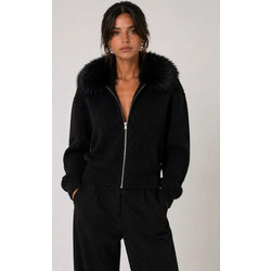 Πλεκτή ζακέτα Kinzi σε total black χρώμα (ζακέτα και γούνα) One Size (έως XL)