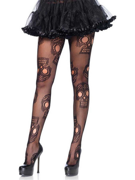 LEG AVENUE - SUGAR SKULL NET PANTYHOSE OS