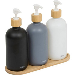 Σετ 3 Γυάλινα Ντισπένσερ Σαπουνιού 500ml με Δίσκο Μπαμπού - 5five 214782