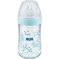 Nuk Nature Sense Γυάλινο Μπιμπερό με Θηλή Σιλικόνης κατά των Κολικών 0-6m Blue Fox 240ml