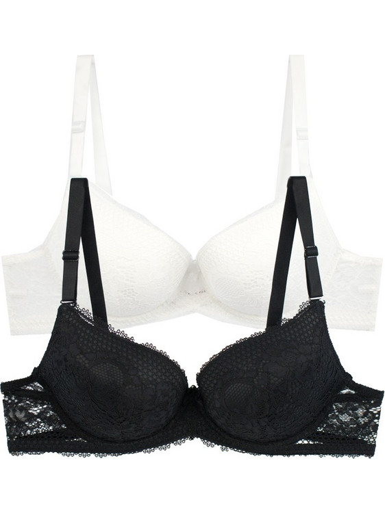 2 Pack Lace Essentials Σουτιέν C Cup με Μπανέλα Μαύρο-Λευκό