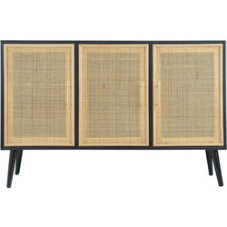 Artekko Cons Μπουφές MDF Ψάθα Μαύρο Φυσική Απόχρωση (120x38x78)cm