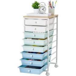 VEVOR Rolling Cart with συρτάρια, 8 Drawer Storage Organizer, Mobile Utility Cart with Wood Top, Steel Frame, Universal Casters & 2 Brakes, for Office, Classroom, Craft Supplies, Υπνοδωμάτιο, Πράσινο