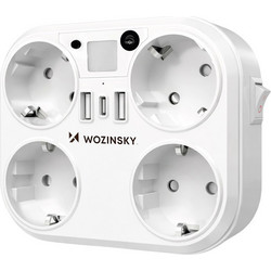 Wozinsky WRS-2B 4x AC 2x USB-A 2x USB-C 4000 W Network Splitter with Lamp - White