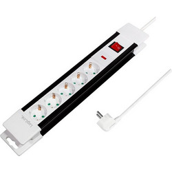 Socket outlet 5-way + illuminated On/Off switch, 3 m, black/white (LL-LPS211)