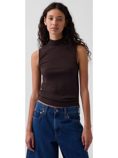 Γυναικείο Αμάνικη Μπλούζα με Mockneck Λαιμόκοψη Terra brown