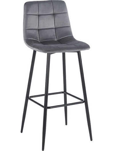 Σκαμπό Μπαρ Velvet Grey Μεταλλικό Μαύρο 45x42x75-110εκ