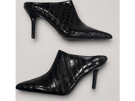 Μαύρα Mules Croco Με Μυτερή Μύτη & Τακούνι