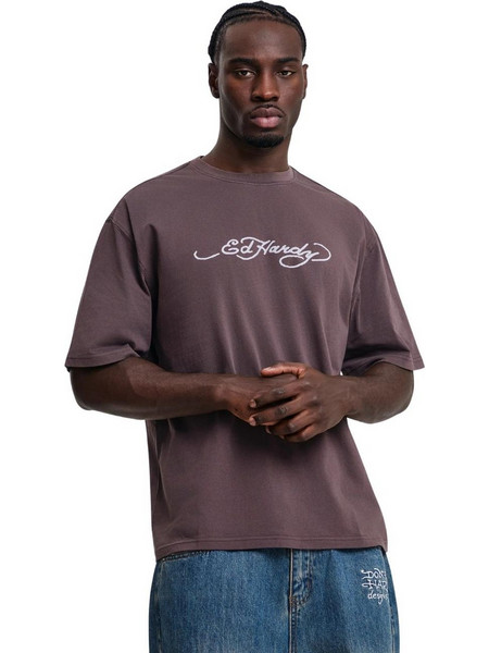 ED HARDY Ανδρικό WEBBED SKULL RELAXED FIT T-SHIRT - Καφέ