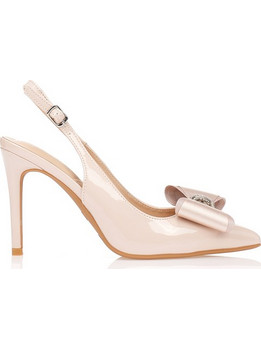 Γόβες μπεζ slingback με σατέν φιόγκο