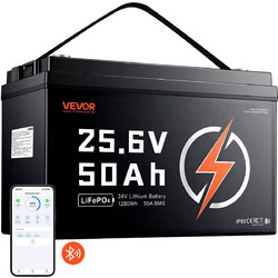 VEVOR Μπαταρία LiFePO4 24V 50Ah 1280Wh με BMS 50A, Bluetooth και Προστασία Χαμηλής Θερμοκρασίας 24VLDCYLY50A1CZ68001V9