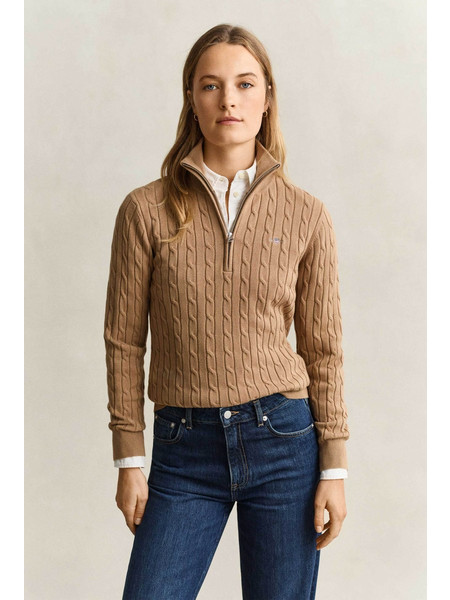Gant γυναικεία πλεκτή μπλούζα με cable-knit και 1/2 φερμουάρ - 4805418 Καφέ Ανοιχτό