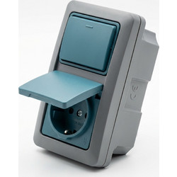 Πρίζα Ρεύματος Busch-Jaeger Ocean - Combination with Rocker Switch - (AP) *Gray/Blue-green*