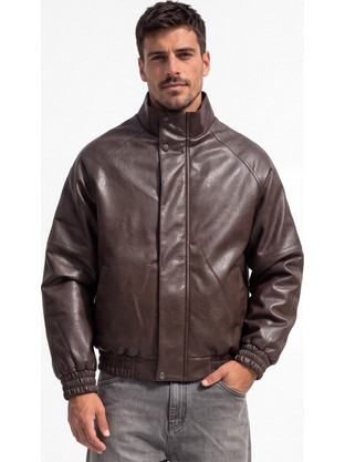Danger LEATHER TRACK JACKET Ανδρικό Μπουφάν Δερμάτινο Καφέ