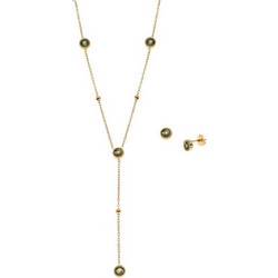 Σετ Γυναικείο Senza Gold Plated Stainless Steel, Κολιέ και σκουλαρίκια στρογγυλή πέτρα - SSD6742GGN
