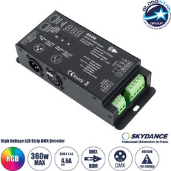 GLOBOSTAR(R) 73144 SKYDANCE S3-DX PRISM High Voltage RGB Controller / Decoder 3CH AC 110-240V σε DC 110-240V 4.5A 1080W Max IP20 - DMX512/RDM + RF 2.4GHz + 1000-8000Hz PWM + Linear/Logarithmic Dimming