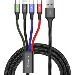 Baseus Braided USB to Lightning / 2x Type-C / micro USB Cable Πολύχρωμο 1.2m (CA1T4-B01) (BASCA1T4B01)