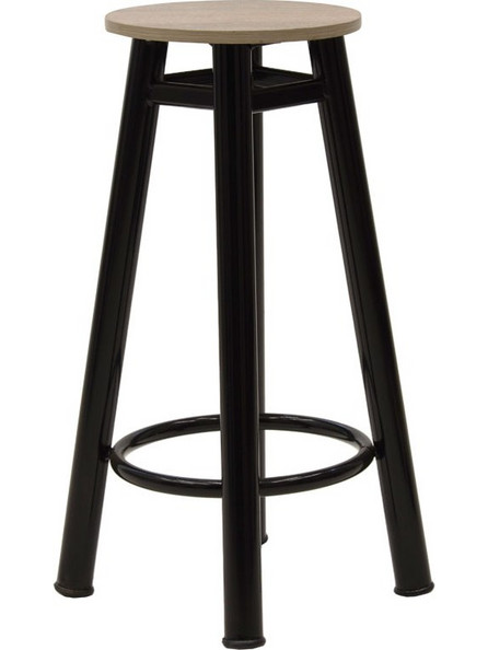 Σκαμπό μπαρ Onyx pakoworld ξύλο δρυς-μέταλλο μαύρο gloss Φ33x77εκ