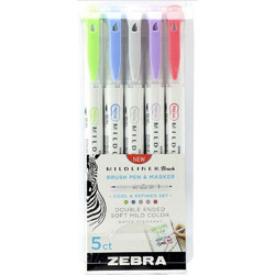 Zebra Mildliner Double Ended Brush Pen & Marker Bold & Fine Point 5 Pack Cool & Refined Set (ZB-79205) (ZEB79205)