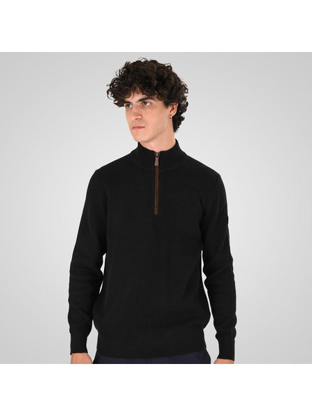 Double Ανδρική Πλεκτή Μπλούζα με Φερμουάρ Μαύρη KNIT-8076
