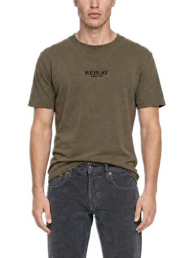 REPLAY Ανδρικό T-Shirt Central Tonal Logo Χακί