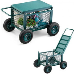 VEVOR Rolling Garden Cart with Seat, Metal Rolling Garden Work Seat with Wheels, Supports up to 181 kg, Heavy Duty Gardening Cart Scooter, Outdoor Wagon & Stool on Wheels for Lawn, Patio, Backyard