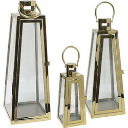 Φανάρια (Σετ 3Τμχ) 15-26173 18x51/14x38/10x29,5cm Gold Marhome Μέταλλο