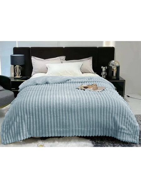 Κουβέρτα Μονή Fleece Coral Με Ανάγλυφο Ριγέ Σχέδιο Γαρύφαλλο 160x260 - Γαλάζιο