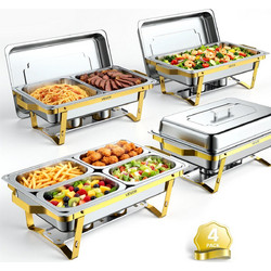 VEVOR Σετ Μπουφέ Chafing Dish 4 Τεμαχίων, Ανοξείδωτο, 8,5L, Ορθογώνιο, με Δοχεία και Θήκες Καυσίμου ZFXCLBXGGQCCQKEI6001V0