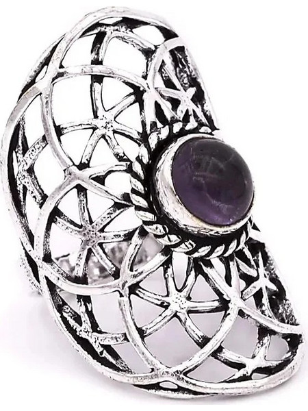 Ring Seed of Life with Amethyst - Ασημί Δαχτυλίδι με Αμέθυστο & Σύμβολο Σπόρου της Ζωής