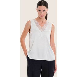 Gerry Weber γυναικεία αμάνικη μπλούζα σατέν με δαντέλα - N71030121038 Λευκό