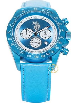 U.S. Polo Assn. Bennet Aluminium Ανδρικό Ρολόι Χρονογράφος με Μπλε Δερμάτινο Λουράκι USP4057AQ