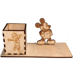 Ξύλινη μολυβοθήκη γραφείου με σχέδιο Mickey Κωδ.1048