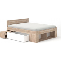 Κρεβάτι RICO με κομοδίνο και συρτάρια σε σονόμα-λευκό 166x205x86