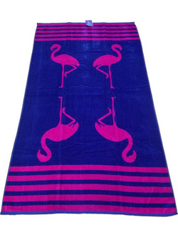 Ocean Jacquard Velour Flamingo Πετσέτα Θαλάσσης Μπλε Ροζ 86x160cm 86160