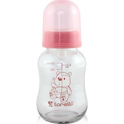 Lorelli Γυάλινο Μπιμπερό με Θηλή Σιλικόνης 0m+ Pink 120ml 1020061