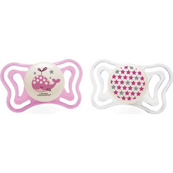 Chicco PhysioForma Light Ανατομικές Ορθοδοντικές Πιπίλες Σιλικόνης Νυκτός 2-6m Φάλαινα Αστεράκια Ροζ 2τμχ