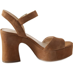 Nine West FALLFORU Γυναικεία Πέδιλα Suede Μπεζ με Χοντρό Ψηλό Τακούνι