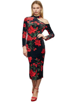 Desiree Midi Βραδινό Φόρεμα Floral Βελούδινο Μαύρο 08.39136