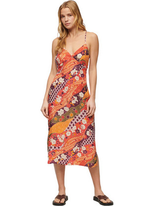Superdry Midi Καλοκαιρινό Βραδινό Φόρεμα Πορτοκαλί W8011678A-2HD