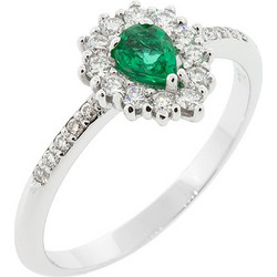 Million Diamonds Γυναικείο Δαχτυλίδι Ροζέτα από Λευκόχρυσο 18K με Διαμάντι & Σμαράγδι RL12598