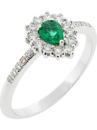 Million Diamonds Γυναικείο Δαχτυλίδι Ροζέτα από Λευκόχρυσο 18K με Διαμάντι & Σμαράγδι RL12598