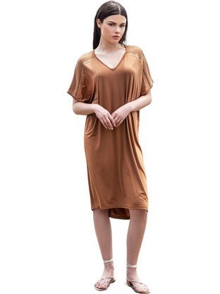 AGGEL Midi Καλοκαιρινό Καθημερινό Φόρεμα Ταμπά SS43069KF-1097